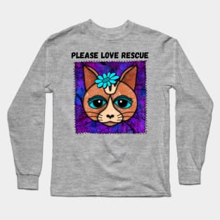 Please Love Rescue Cat Design In Patch-style Long Sleeve T-Shirt